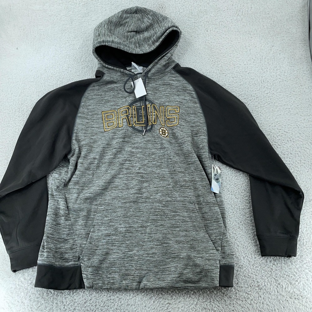 Boston Bruins Hoodie Large/XL Gray Black NHL Hockey Pullover Raglan Sweatshirt